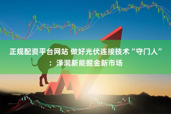 正规配资平台网站 做好光伏连接技术“守门人”：泽润新能掘金新市场